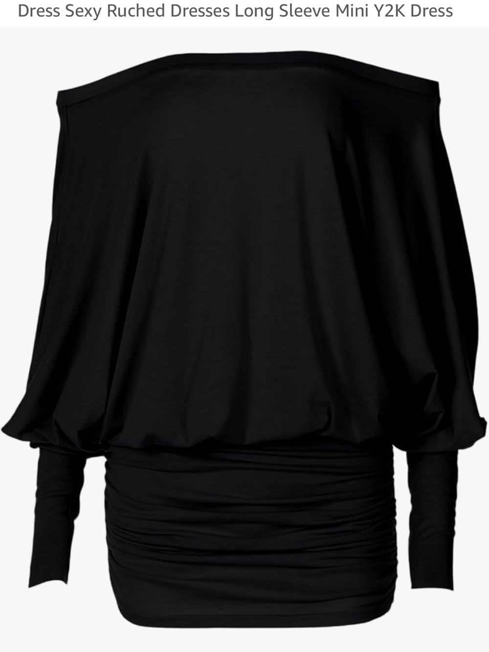 Off-Shoulder Black Ruched Mini Dress
